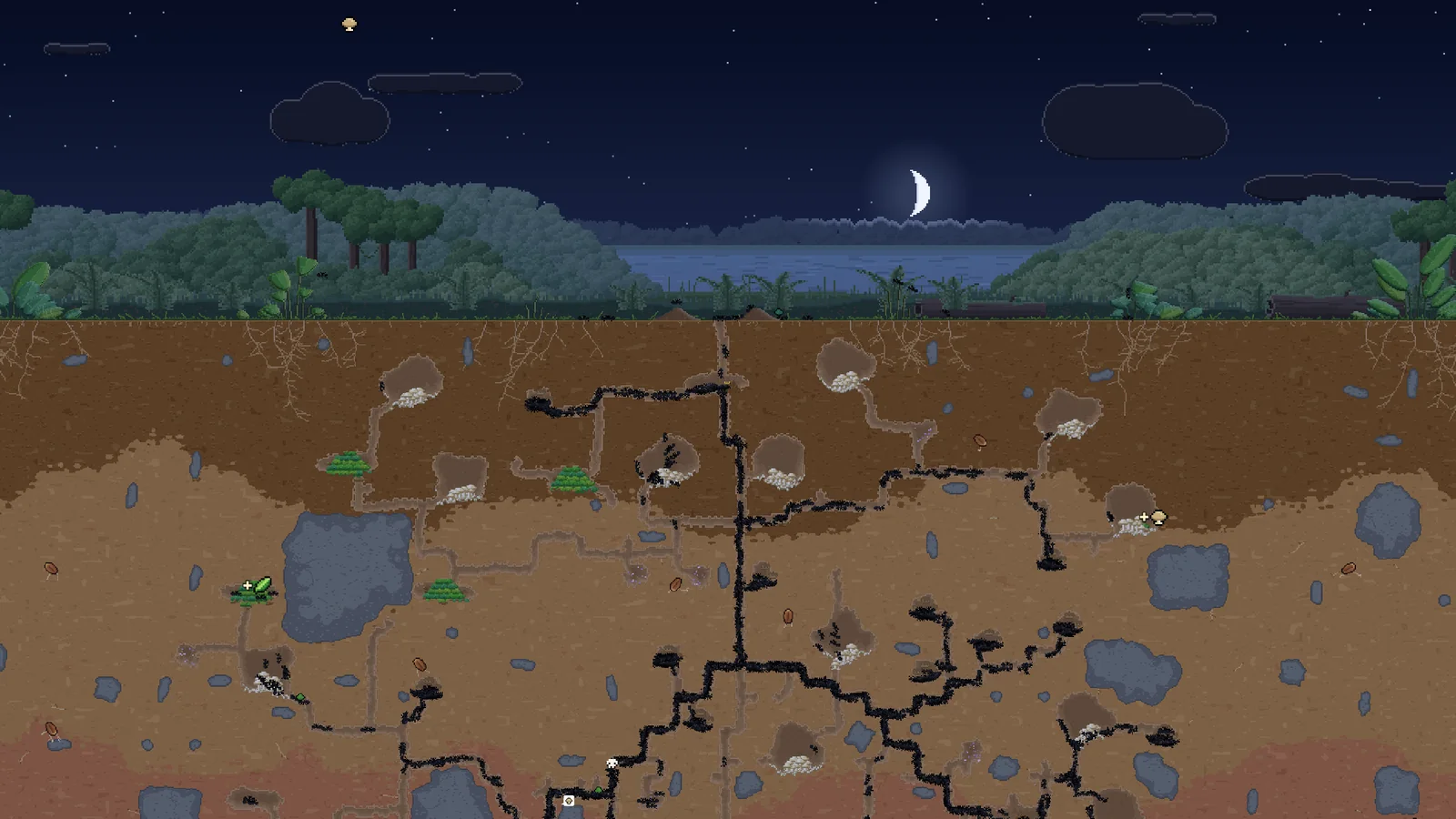 An Ant Architect colony at night under the moon
